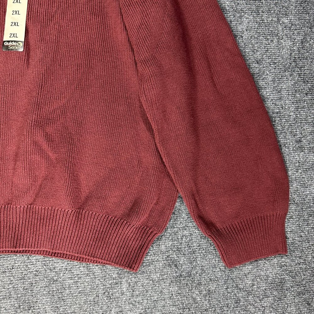 Guide Series Sweater Mens 2XL Burgundy Cotton Cable Knit Pullover Ribbed Hem NEW - Picture 2 of 7